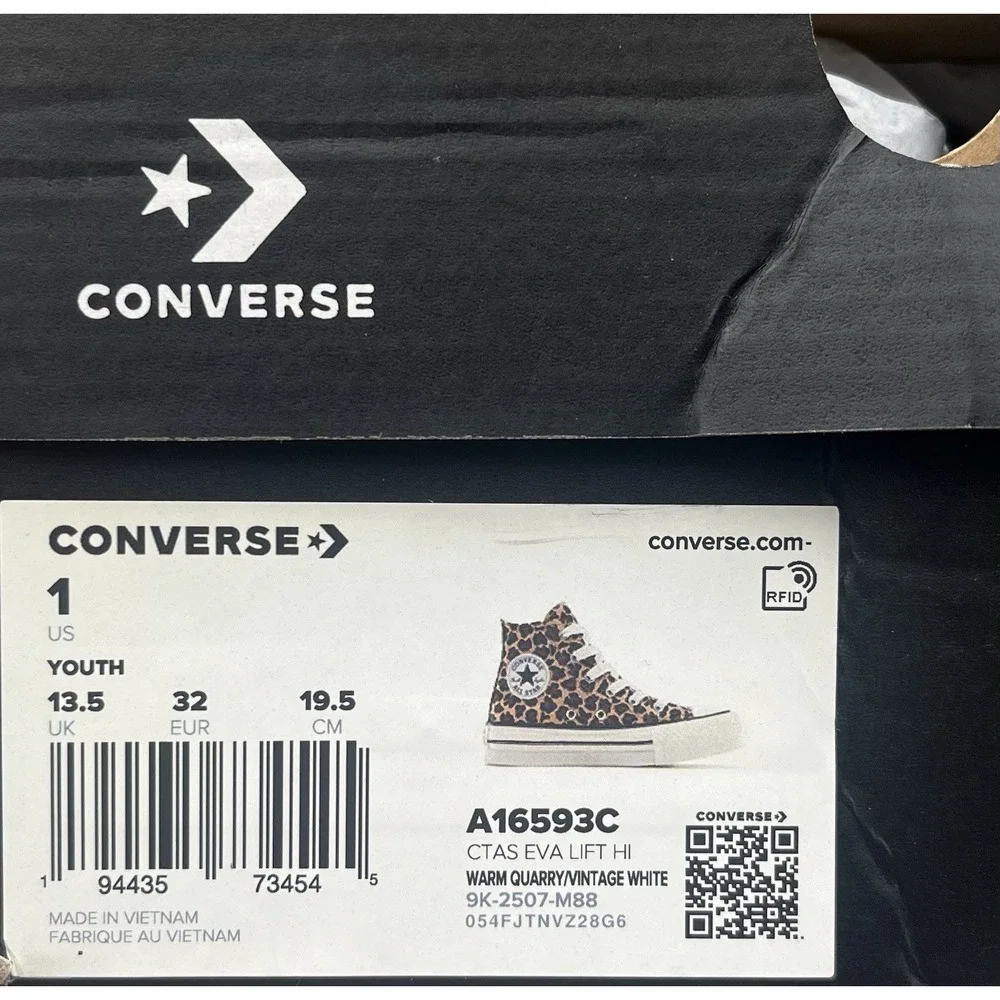 Converse Chuck Taylor Lift Youth Girls High-Top Sneakers Size 1 Vintage Leopard